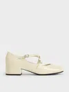 Charles & Keith - Patent Crossover-strap Block-heel Mary Janes In Chalk