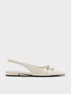 Charles & Keith - Patent Crystal-buckle Pointed-toe Slingback Flats In Gray