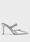 Charles & Keith - Patent Crystal-embellished Heeled Mules In Silver