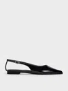 Charles & Keith - Patent Cut-out Pointed-toe Slingback Flats In Black Patent