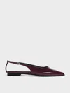 Charles & Keith - Patent Cut-out Pointed-toe Slingback Flats In Burgundy