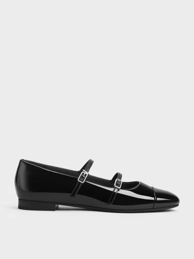 Charles & Keith - Patent Double-strap Mary Janes In Black
