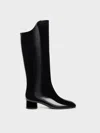Charles & Keith - Patent Elongated Square-toe Knee-high Boots In Black Patent
