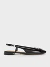 Charles & Keith - Patent Leather Metallic-accent Slingback Flats In Black Patent