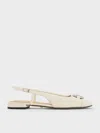 Charles & Keith - Patent Leather Metallic-accent Slingback Flats In White