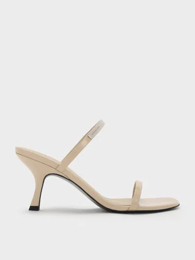 Charles & Keith - Patent Metallic-accent Double-strap Heeled Sandals In Neutral