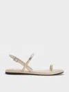 Charles & Keith - Patent Metallic-accent Toe-ring Slingback Sandals In Neutral