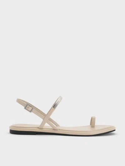 Charles & Keith - Patent Metallic-accent Toe-ring Slingback Sandals In Neutral