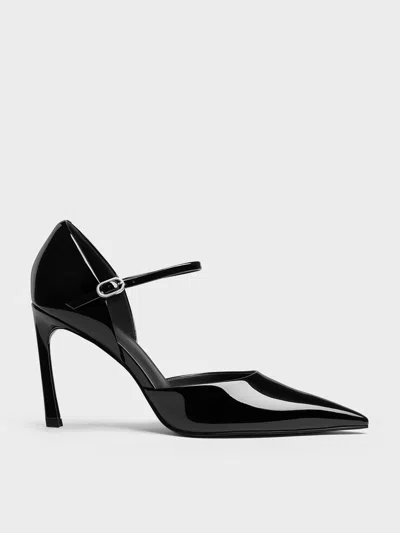 Charles & Keith - Patent Pointed D'orsay Stiletto Pumps In Black