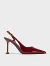 Charles & Keith - Patent Pointed-toe Sculptural-heel Slingback Pumps In Red