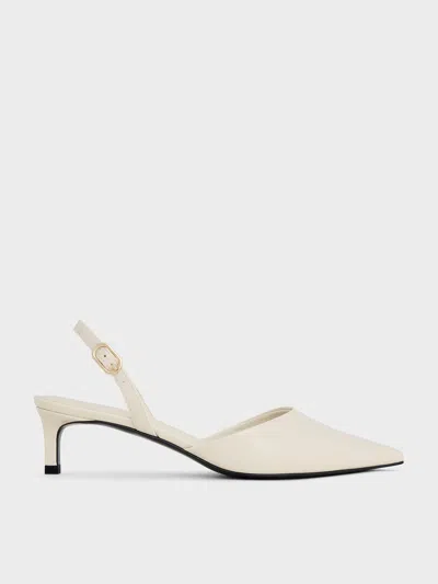 Charles & Keith Patent Trapeze Heel Slingback Pumps In Chalk