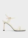Charles & Keith - Patent Square-toe Ankle-strap Heeled Sandals In Chalk