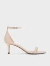 Charles & Keith - Patent Stiletto-heel Ankle-strap Sandals In Nude