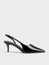 Charles & Keith - Patent Stiletto-heel Pointed-toe Slingback Pumps In Black