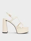 Charles & Keith - Patent T-bar Strappy Platform Sandals In Chalk