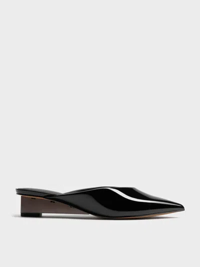 Charles & Keith - Patent Translucent-heel Wedge Mules In Black