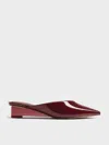 Charles & Keith - Patent Translucent-heel Wedge Mules In Burgundy