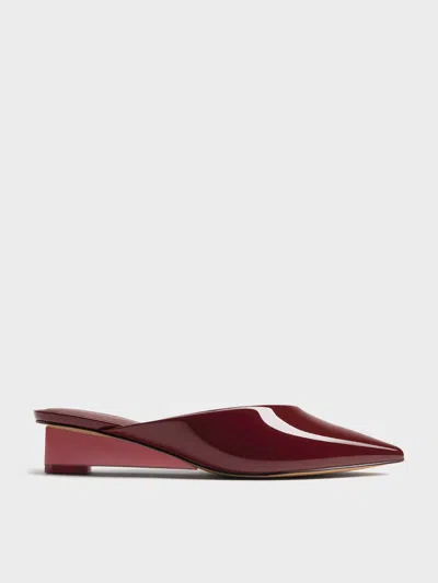 Charles & Keith - Patent Translucent-heel Wedge Mules In Burgundy