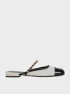 Charles & Keith - Patent Two-tone Chain-strap Mules In White