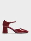 Charles & Keith - Patricia Patent Square-toe D'orsay Ankle-strap Pumps In Burgundy
