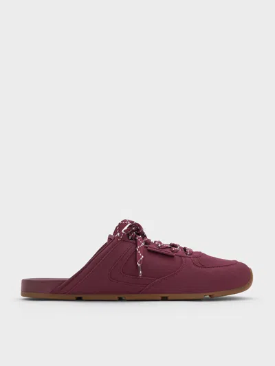 Charles & Keith - Patterned-lace Slip-on Sneakers In Burgundy