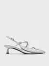 Charles & Keith - Pauline Metallic Crossover Slingback Kitten Heels