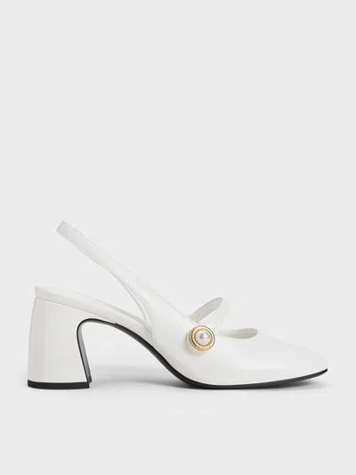 Charles & Keith - Pearl-accent Mary Jane Pumps In White
