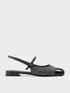 Charles & Keith - Pearl & Crystal-embellished Cap-toe Slingback Mary Jane Flats In Black