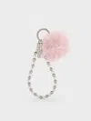 Charles & Keith - Pearl Beaded-strap Furry Ball Charm In Pink