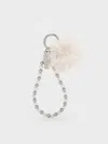 Charles & Keith - Pearl Beaded-strap Furry Ball Charm In White