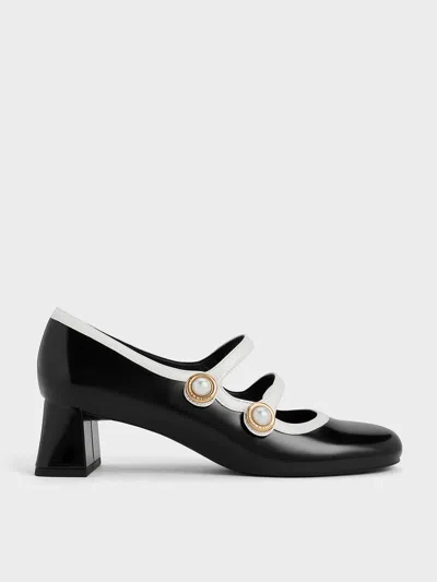 Charles & Keith - Pearl-buckle Two-tone Mary Jane Pumps In Black Box