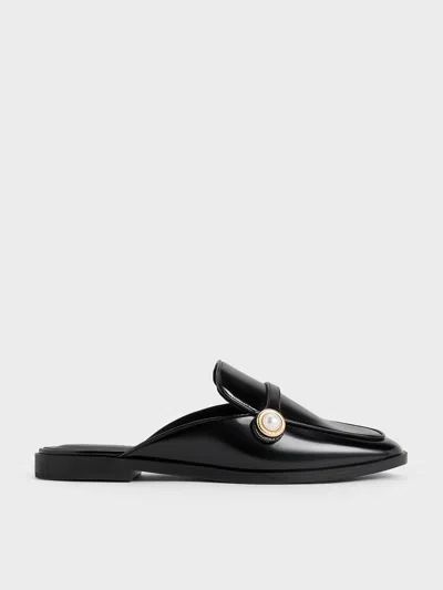 Charles & Keith - Pearl-embellished Loafer Mules In Black Box