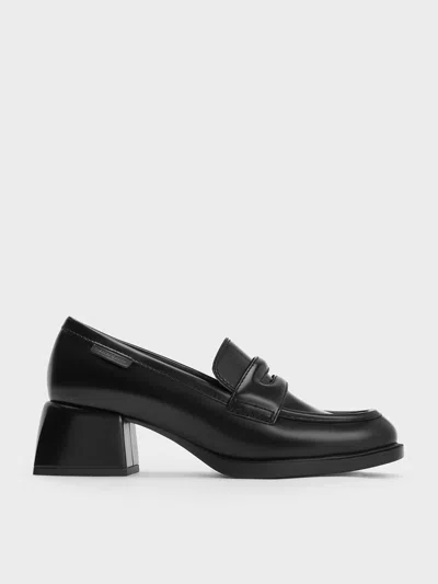 Charles & Keith - Penny Loafer Trapeze-heel Pumps In Black Box