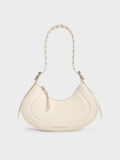 Charles & Keith - Petra Grommet-strap Curved Shoulder Bag In Cream