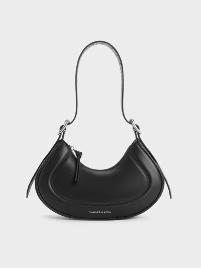 Charles & Keith - Petra Grommet-strap Curved Shoulder Bag In Noir