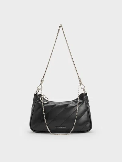 Charles & Keith - Philomena Crinkle-effect Chain-strap Crossbody Bag In Black
