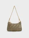 Charles & Keith - Philomena Crinkle-effect Chain-strap Crossbody Bag In Green