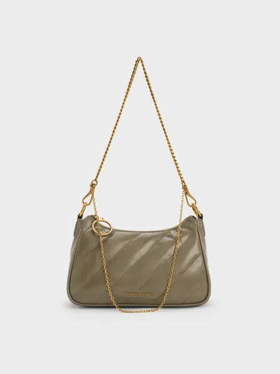 Charles & Keith - Philomena Crinkle-effect Chain-strap Crossbody Bag In Green