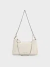 Charles & Keith - Philomena Crinkle-effect Chain-strap Crossbody Bag In White