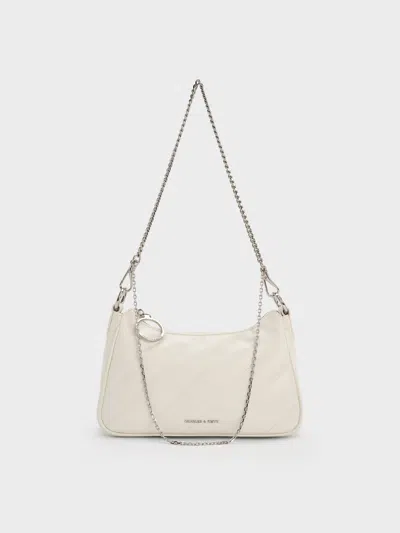 Charles & Keith - Philomena Crinkle-effect Chain-strap Crossbody Bag In White