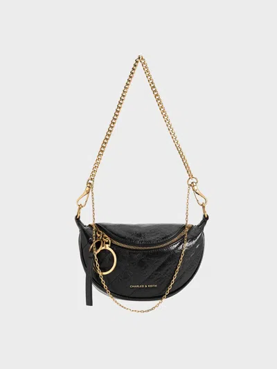 Charles & Keith - Philomena Half-moon Crossbody Bag In Black