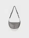 Charles & Keith - Philomena Metallic Half-moon Crossbody Bag In Pewter