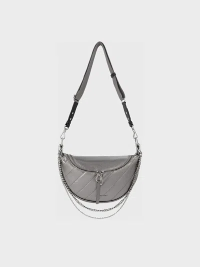 Charles & Keith - Philomena Metallic Half-moon Crossbody Bag In Pewter