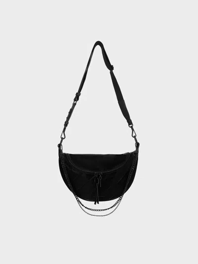 Charles & Keith - Philomena Shiny Half-moon Crossbody Bag In Jet Black