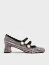 Charles & Keith - Plaid Pearl-buckle Mary Jane Pumps In Pink