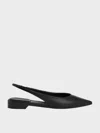 Charles & Keith - Pointed-toe High-vamp Slingback Flats In Black