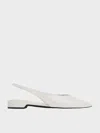 Charles & Keith - Pointed-toe High-vamp Slingback Flats In White