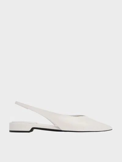 Charles & Keith - Pointed-toe High-vamp Slingback Flats In White