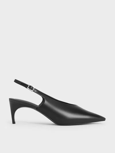 Charles & Keith - Pointed-toe High-vamp Slingback Pumps In Black