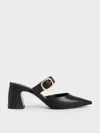 Charles & Keith - Pointed-toe Mary Jane Heeled Mules In Black